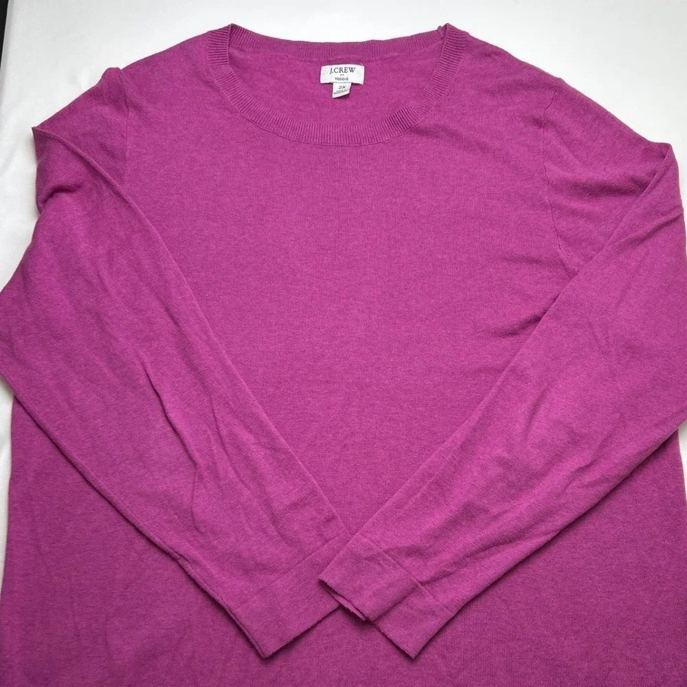 J.Crew Womens Crew Neck Long Sleeve Pullover Teddy Sweater Size 2X Purple Soft